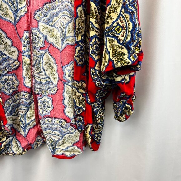 Maurices Womens Open Front Red/Multi Floral Kimono Bat Sleeves S/M - Picture 5 of 9
